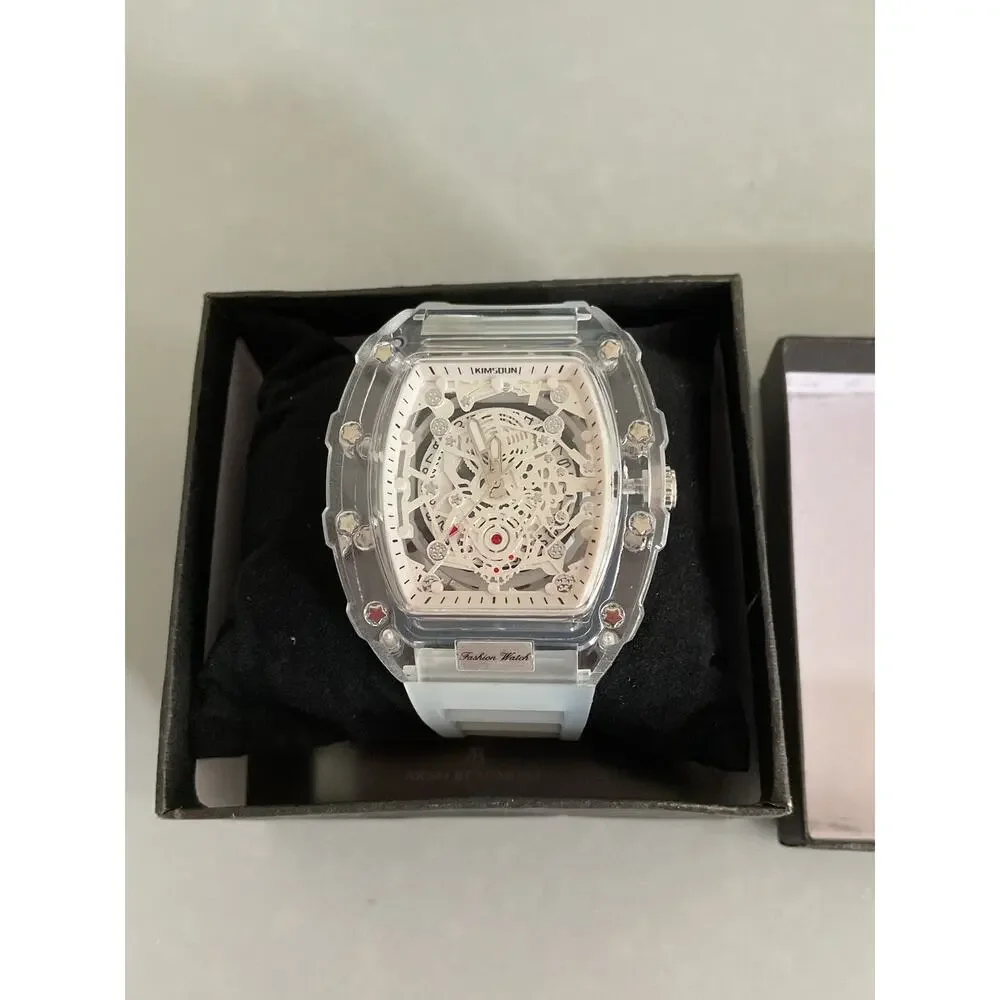 KIMSDUN Transparent Men's Watch Quartz Wristwatch Luminous Waterproof w/Case